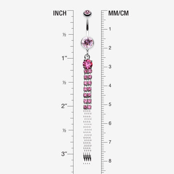 Detail View 1 of Sparkling Gem Chain Tassel Belly Ring-Light Pink